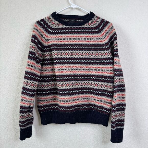 J.Crew Men’s M 100% Lambswool Fair Isle Sweater Crewneck Pullover Nordic Winter - Picture 1 of 5